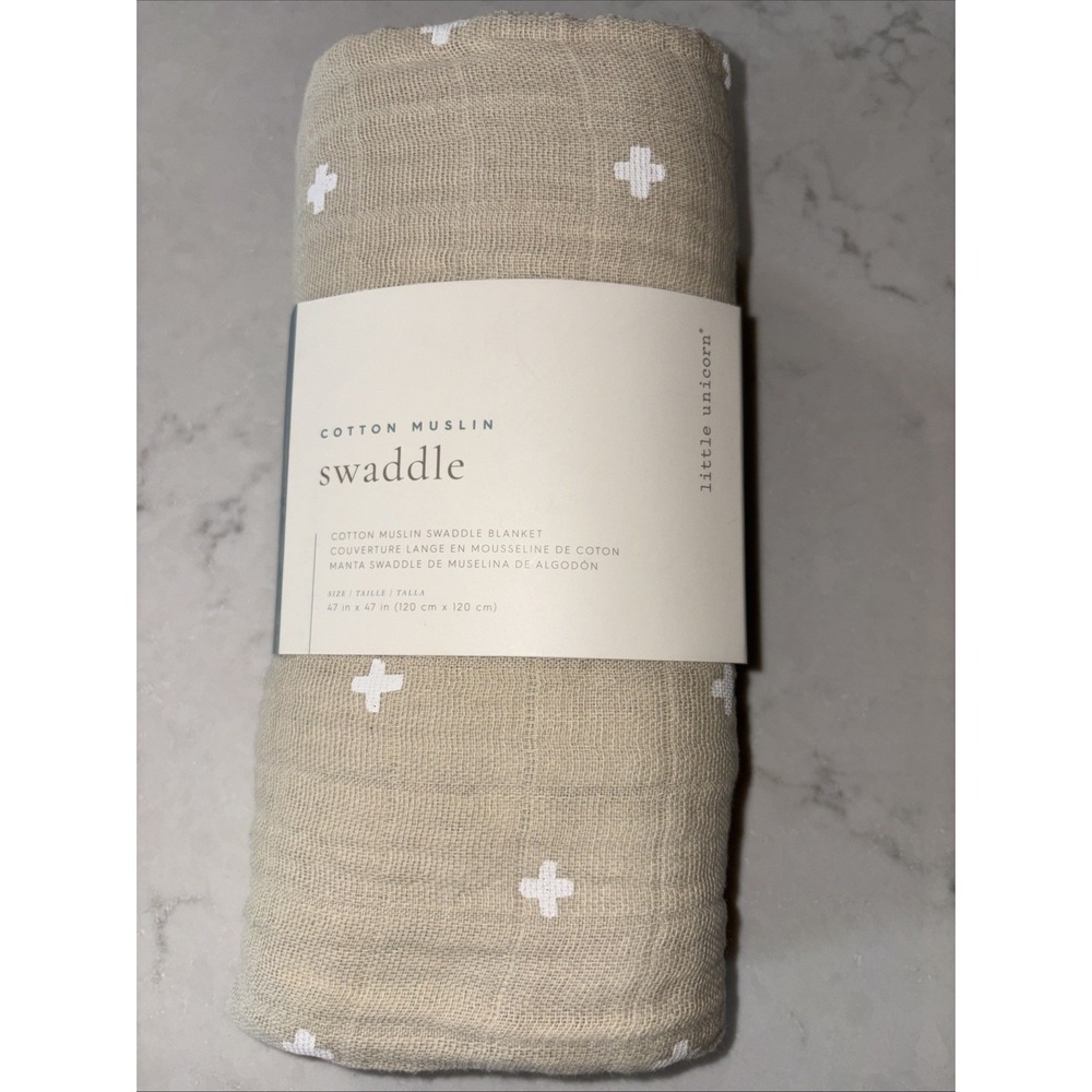 LITTLE UNICORN Organic Cotton Muslin Swaddle Baby Blanket Beige‎ New Unisex